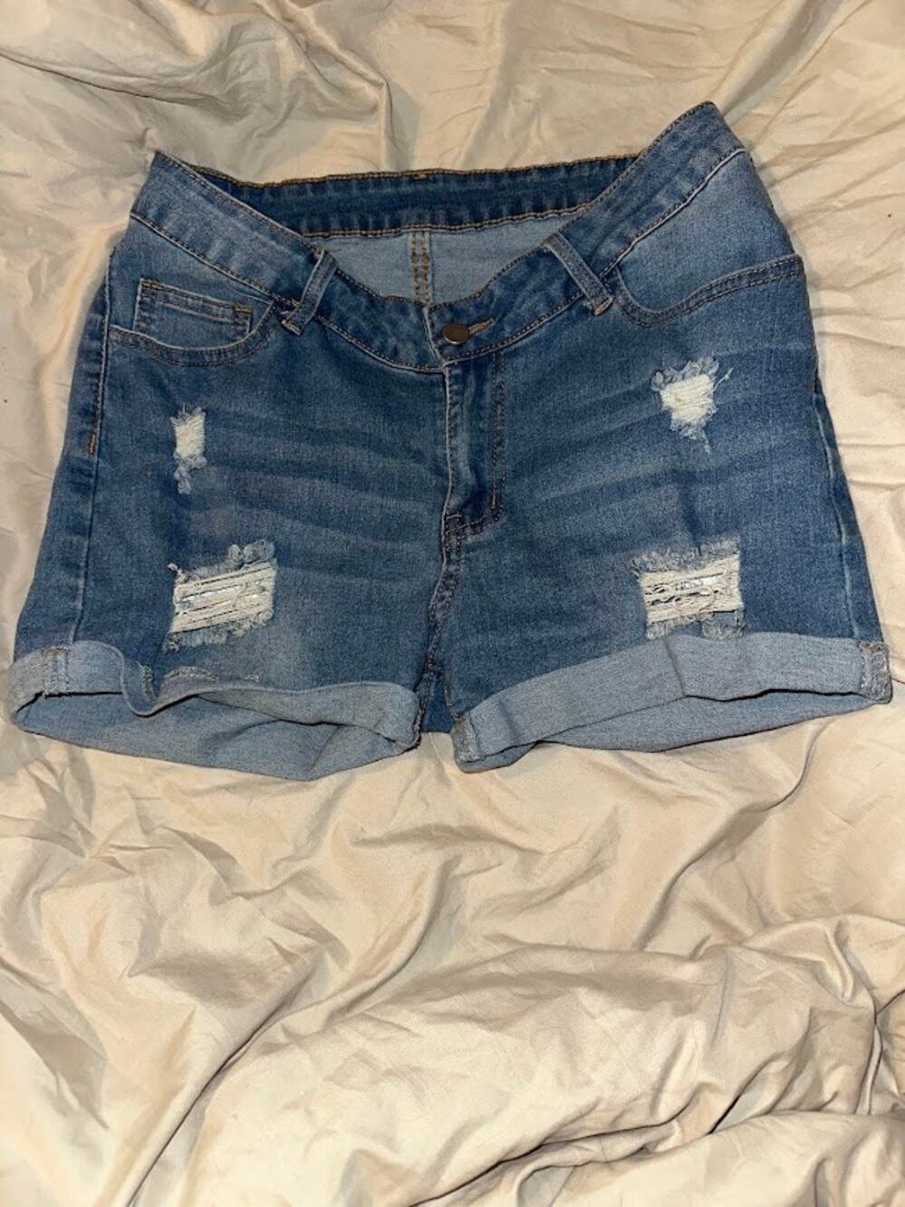 Distressed Cuffed Denim Shorts